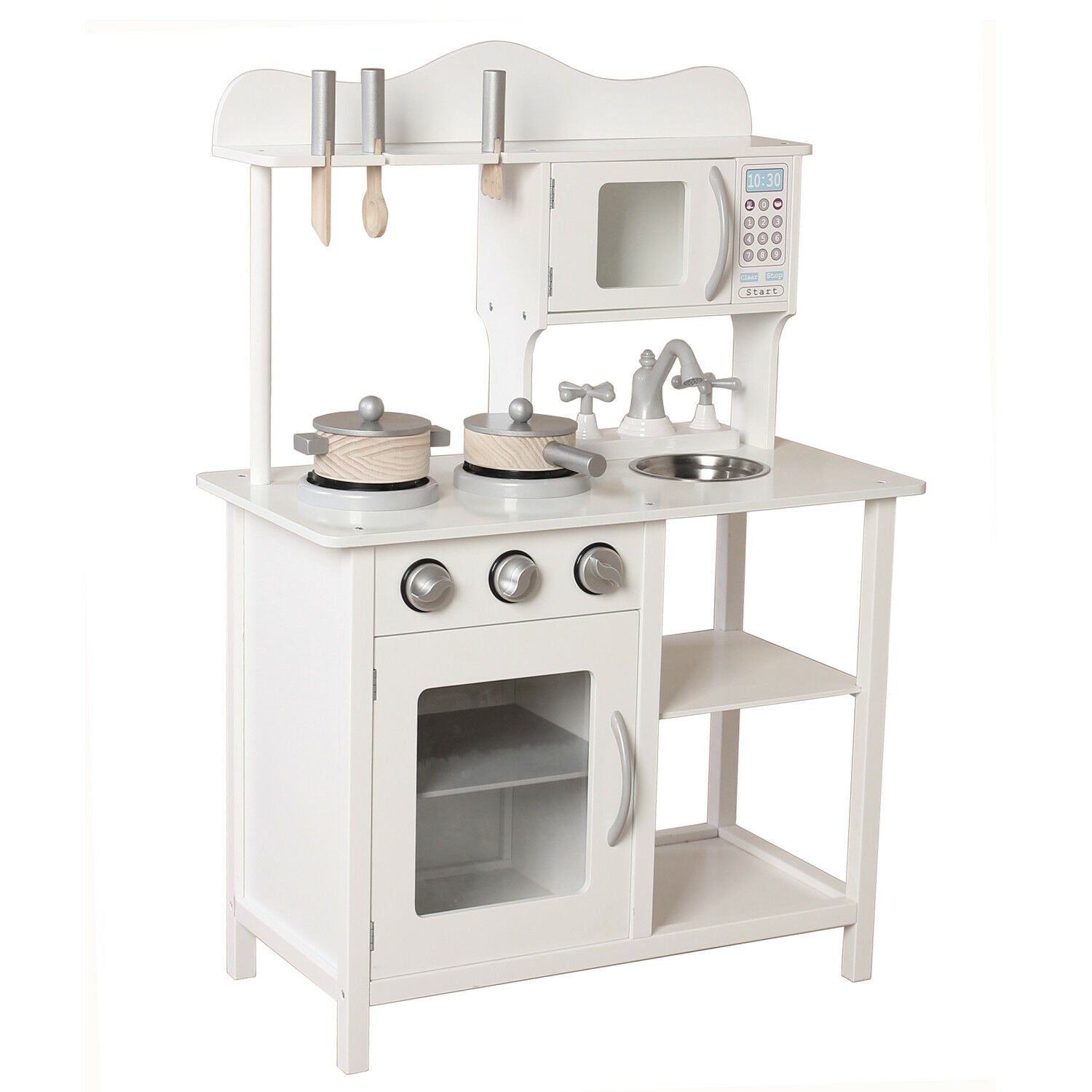 Montessori Wooden Toy Kitchen with Realistic Features | White & Grey
